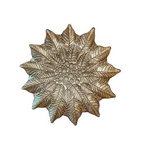 Gold Poinsettia Leaf Round Serving Plate 13.5 Inch